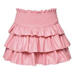 Sara Sara Vegan Leather Ruffle Tiered Skirt 6 Faux Leather Smocked Pull On Girly